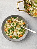 Classic chicken soup with vegetables and noodles