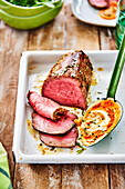 Roasted fillet of beef with paprika and herb cream