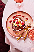 Chocolate brownies with raspberry cream for Valentine's Day
