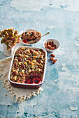 Baked buckwheat pudding with fruit, seeds and nuts