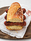 Baguette sandwich with sausage