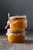 Tangerine jam in jars