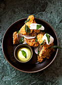 Crispy fried chicken with coconut curry dip