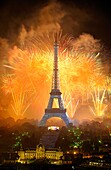 France,Paris,fireworks of the 14th July (Bastille Day),a national festival near the Eiffel Tower