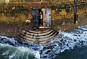 France,Gironde,Verdon sur Mer,rocky plateau of Cordouan,lighthouse of Cordouan,listed as World Heritage by UNESCO,access door closed during high tides