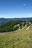 Frankreich,Haut Rhin,Hautes Vosges,Le Treh,Gleitschirmfluggelände,Blick auf Oderen und das obere Thurtal