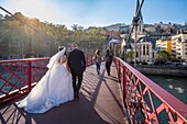 France,Rhone,Lyon,historic district listed as a UNESCO World Heritage site,Old Lyon,Saint Georges footbridge over the Saone river and Saint Georges church