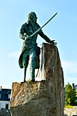 France,Manche,Cotentin,Granville,the Upper Town built on a rocky headland on the far eastern point of the Mont Saint Michel Bay,statue of Georges René Le Pelley de Pléville says the Corsair with a wooden leg