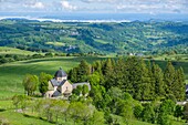 France,Cantal,Regional Natural Park of the Auvergne Volcanoes,monts du Cantal (Cantal mounts),vallee de Cheylade (Cheylade valley),Saint Hippolyte,chapel of the Font Sainte