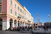 France,Alpes Maritimes,Nice,listed as World Heritage by UNESCO,place Massena and squatting statues of the work called '' Conversation in Nice '' by Catalan artist Jaume Plensa