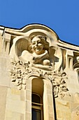 France,Maine et Loire,Angers,at the corner of rue Saint-Laud and rue Claveau,sculptures in Art Nouveau style guard the entrance to the former dance hall of the Alcazar