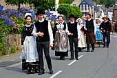 France,Finistere,parade of the 2015 Gorse Flower Festival in Pont Aven,individual groups