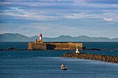 France,Herault,Agde,Cape of Agde,Fort of Brescou with the Pyrenees in the background