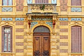 France,Meurthe et Moselle,Nancy,an art deco facade of a house in Rue de la Ravinelle (Ravinelle street)