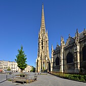 France,Gironde,Bordeaux,area listed as World Heritage by UNESCO,Saint Michel district,Meynard square,Saint Michel Basilica built between the 14th and 16th century Gothic style and it's tower of 114 m high