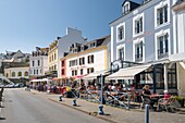 France,Morbihan,Belle-Ile island,le Palais,the restaurant terraces of quai Bonnelle