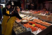France,Calvados,Pays d'Auge,Trouville sur Mer,the fish market,seafood stall