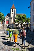 France,Paris,along the GR® Paris 2024 (or GR75),metropolitan long-distance hiking trail created in support of Paris bid for the 2024 Olympic Games,Charonne district,Saint Blaise street and Saint-Germain-de-Charonne church