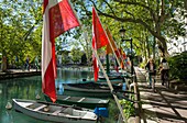 France,Haute Savoie,Annecy,the Vasse canal borders the Paquier esplanade in the colors of the international festival of animated film