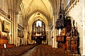 Frankreich,Maine et Loire,Angers,Kathedrale Saint Maurice,geschnitzter Stuhl des Abtes René Choyer und Orgel