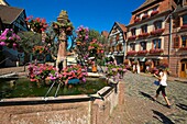 France,Haut Rhin,Alsace Wine Route,Bergheim,Fountain in the Place du Docteur-Pierre-Walter,It has been listed as a historical monument since 1929