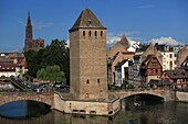 France,Bas Rhin,Strasbourg,Bridge covered bridges seen from the dam Vauban,we see the cathedral in the background