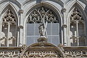 Frankreich,Ain,Bourg en Bresse,Königliches Kloster von Brou restauriert im Jahr 2018,die Kirche Saint Nicolas de Tolentino Meisterwerk der Flamboyant-Gotik,Detail der Westfassade