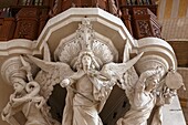 France,Meurthe et Moselle,Nancy,Sacre Coeur of Nancy basilica in roman byzantin style,group of statues sustaining the organ by Charles Didier Van Caster (1907)