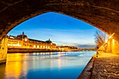 France,Paris,area listed as World Heritage by UNESCO,the banks of the Seine,the Orsay Museum across the Royal Bridge