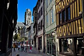 France,Seine Maritime,Rouen,the very old rue Damiette and the Saint-Ouen abbey in the background