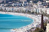 France,Alpes Maritimes,Nice,listed as World Heritage by UNESCO,the Baie des Anges and the Promenade des Anglais,Nine Oblique Lines,Bernard Vernet's steel sculpture represent the 9 hills of the County of Nice on the esplanade Georges Pompidou
