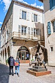 France,Lot,Cahors,the old city,square Clement Marot,l'Ange du Lazaret art peice of Marc Petit a french sculptor