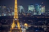 France,Paris area listed as World Heritage by UNESCO,the Eiffel Tower (© SETE-illuminations Pierre Bideau) with the Trocadero Gardens and La Defense in the background