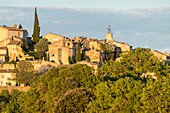 France,Vaucluse,Regional Natural Park of Luberon,Ansouis,labeled the Most beautiful Villages of France,in the background the Belfry crowned with a wrought iron campanile