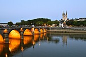 France,Maine et Loire,Angers,Verdun bridge over the Maine river and Saint Maurice cathedral