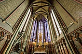 France,Somme,Amiens,Notre-Dame cathedral,jewel of the Gothic art,listed as World Heritage by UNESCO,the Blessed Sacrament Chapel,Notre-Dame-Drapiere or Virgin chapel and stained glass windows by Pierre Gaudin,illustrating the life of the Virgin