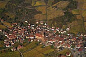 France,Haut Rhin,Niedermorschwihr,Route des Vins d'Alsace,Niedermorschwihr vineyard (aerial view)