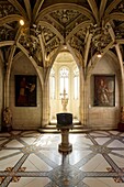 France,Seine Maritime,Pays de Caux,Alabaster Coast,Fecamp,the Gothic Revival and Neo-Renaissance Benedictine Palace,built in the late 19th century,is both the place of production of Benedictine liqueur and Museum,baptismal font made of lead of the 13th century