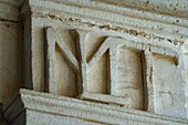 France,Gironde,Verdon sur Mer,rocky plateau of Cordouan,lighthouse of Cordouan,listed as Monument Historique,the King's apartment or kings' room,the letters MTL refer to Louis XIV and his wife Marie Therese of Austria