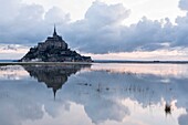 France,Manche,Mont Saint Michel Bay listed as World Heritage by UNESCO,Abbey of Mont Saint Michel,sunrise