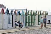 France,Somme,Baie de Somme (Somme bay),Cayeux sur Mer,the boardwalk lined with 400 colorful cabins and 2 km long