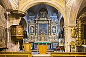 France,Savoie,Haute Maurienne,Val Cenis,the interior of the baroque church of Lanslevillard,the baroque hotel and the choir