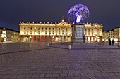 France,Meurthe et Moselle,Nancy,Stanislas square (former royal square) built by Stanislas Leszczynski,king of Poland and last duke of Lorraine in the 18th century,listed as World Heritage by UNESCO,facade of the townhall,statue of Stanislas