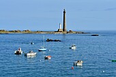 Frankreich,Finistere,Plouguernau,die Jungfraueninsel im Archipel von Lilia,der Leuchtturm der Jungfraueninsel,der höchste Leuchtturm Europas mit einer Höhe von 82,5 Metern