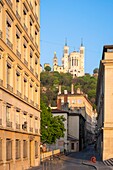 France,Rhone,Lyon,historic district listed as a UNESCO World Heritage site,Old Lyon,Notre-Dame de Fourviere basilica