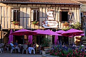 France,Gers,Bassoues,Main Street,half timbered houses,Center Restaurant
