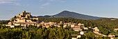 France,Vaucluse,Le Barroux,the 16th century castle,at the bottom the summit of Ventoux