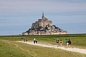 France,Manche,Bay of Mont Saint-Michel,listed as World Heritage by UNESCO,hiking trail in the bay of Mont-Saint-Michel