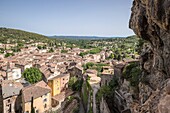 France,Var,Green Provence,Cotignac,the village since the caves of the cliff of tuff