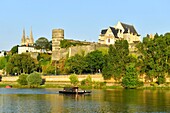 France,Maine et Loire,Angers,Maine river banks,the castle of the Dukes of Anjou and Saint Maurice cathedral in background